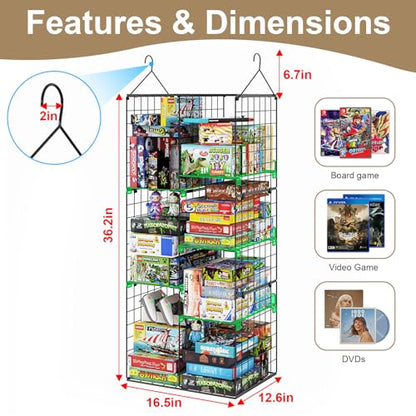 Honkazita Hanging Board Game Storage and Organizer,Large Capacity Storage for Board Gaming,Video Game,Video Game Storage Hanging Game Shelf