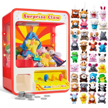 JOYIN Claw Machine Arcade Toy with LED Light & Adjustable Sound, Rechargable Dispenser Toys Mini Vending Machine for Kids, 36 Pack Mini Animal Plush Toy Assortment (36 Units 3" Each),Bulk Stuffed Anim