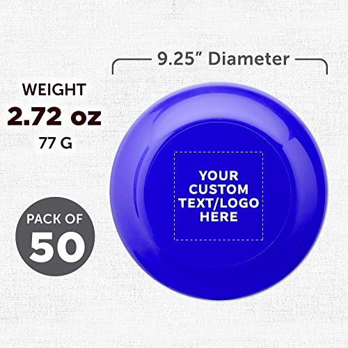 DISCOUNT PROMOS Frisbee Flying Discs in Bulk, 9.25 in. Fun Family Beach Game - color: - Custom - Reflex Blue, size: 50 flying discs