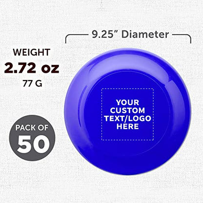 DISCOUNT PROMOS Frisbee Flying Discs in Bulk, 9.25 in. Fun Family Beach Game - color: - Custom - Reflex Blue, size: 50 flying discs