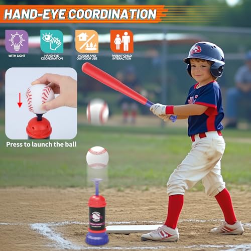 Gifts2U Baseball Toss and Catch Game Set - Indoor Outdoor Sports Toy with 2 Catch Paddles, 3 Sticky Balls, Baseball Bat, Pitching Machine and Storage Bag, Perfect for Backyard Fun Family Games