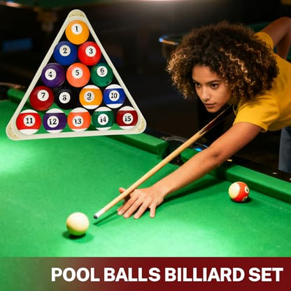 HMQQ 93-Piece Pool Table Accessories Set with Nano Chalk,2-1/4” Billiard Balls,58” Pool Cues,Triangle Racks,Tips, Gloves,Stickers,Cleaning Brush & Cloth–Complete Billiards Kit for Home Game Rooms
