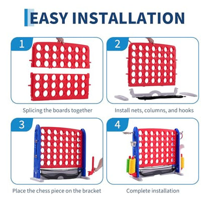 Giant Connect 4 Game 3 in 1, Jumbo 4 in a Row Yard Game Set with Basketball Hoop & Ring Toss, Outdoor Indoor Large Connect Four for Kids Adults Birthday Party, Backyard Games for Family Night