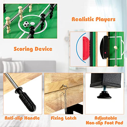 GYMAX Multi Game Table, 10 in 1 Combo Game Table w/Foosball Table, Hockey, Pool Table, Ping Pong, Shuffleboard, Bowling & 4 Board Games, Game Tables for Game Room, Home, Family - color: Natural