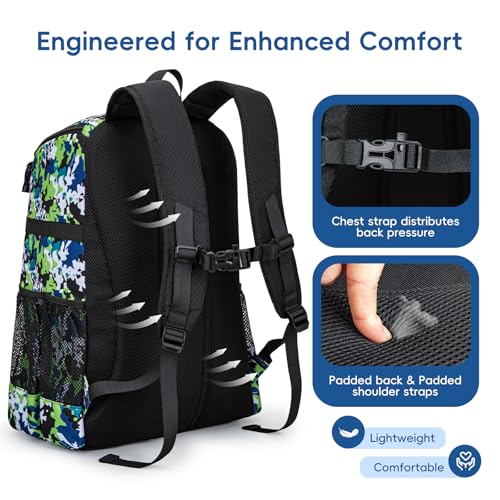 KAVIGOR Baseball Bag for Youth and Adult, Softball Backpack 40L Large Capacity, Bat Backpack with Shoes Compartment and Hidden Helmet Holder - color: Green Camo