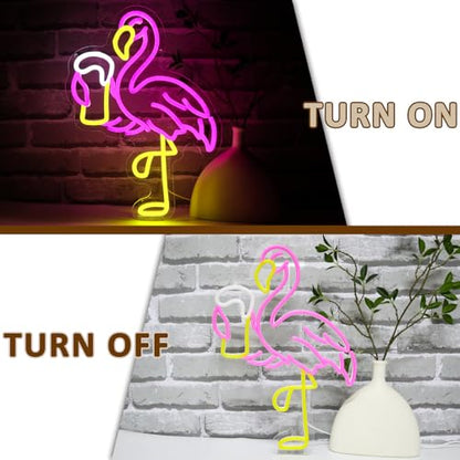 Flamingo Beer Neon Sign for Wall Decor, Drinking Led Signs for Bar, USB Dimmable Tropical Neon Lights for Man Cave Home Pub Hawaiian Summer Beach Party Shop Restaurant Wall Art - style: Beer Flamingo