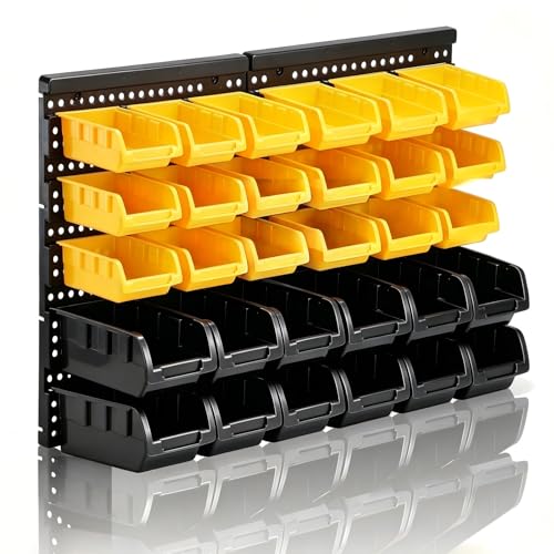 MULSAME Wall Mounted Storage Bins Parts Rack 4 Colors Bin Organizer Garage Plastic Shop Tool, Garage Organizers and Storage (Style-Volt) 25.2"*16.2" - size: 25.2"*16.2", style: Volt