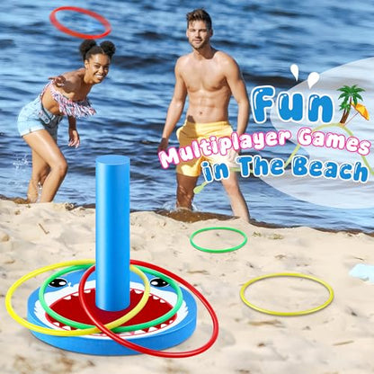 Hiboom Pool Ring Toss Games Toys, Swimming Pool Games for Adults and Family with 6 Pcs Throwing Rings, Water Foam Toss Float Toys for Summer Outdoor, Beach, Yard, Party(Shark) - style: Shark