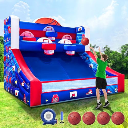 Inflatable Basketball Hoop Shot 13×10×10ft, Blow Up Inflatable Basketball Game with Balls, Air Blower, Inflatable Games for Outdoor Parties, Carnival Events, Lawn Games - color: Classic
