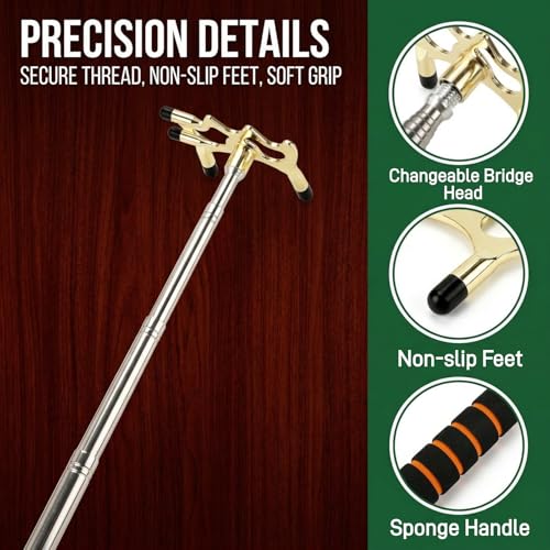 Pumtus Retractable Pool Cue Bridge, Billiards Cue Rest with 3 Pieces Removable Alloy Bridge Head, Snooker Pool Cue Bridge Stick, Billiards Table Accessories for Pool Table, Game, Competition