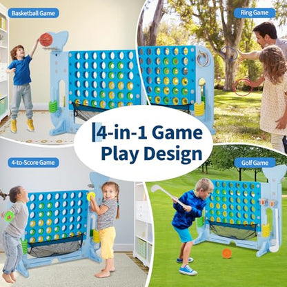 GarveeLife Gaint Connect 4 Jumbo Yard Game for Outdoor, 4-in-1 Jumbo Connect Game Set, with Whale Design, Basketball Hoop, Mini Golf & Ring Toss, for Family Game Kids Adults