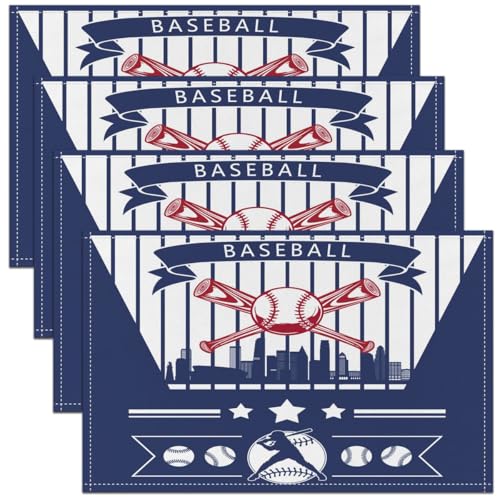 Erosebridal Baseball City Table Mats Sports Player Place Mats Set of 4,Baseball City Place Mat,Los Angeles Placemats, Wipeable Oil Proof - color: Blue, Los Angeles