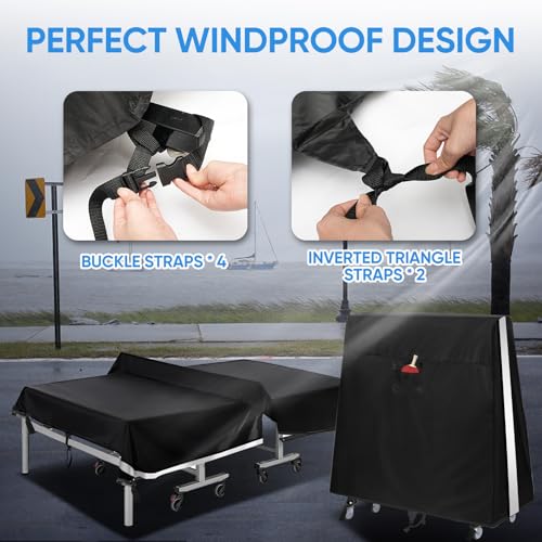Ping Pong Table Cover Outdoor Waterproof,Table Tennis Cover Indoor & Outdoor Fits Universal 9x5 FT Tables Folding & Flat Tables with Paddles Organize Bag,600D Oxford Fabric