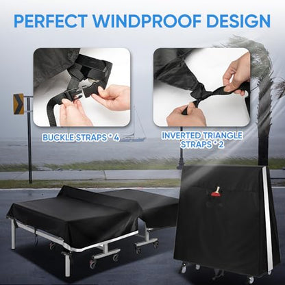 Ping Pong Table Cover Outdoor Waterproof,Table Tennis Cover Indoor & Outdoor Fits Universal 9x5 FT Tables Folding & Flat Tables with Paddles Organize Bag,600D Oxford Fabric