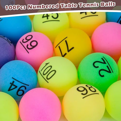 SelfTek 100Pcs Numbered Table Tennis Balls Beer PingPong 40mm Raffle Balls Lottery Balls Printed with Numbers for Party Games - color: colorful