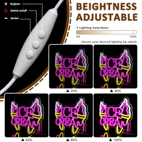 Ice Cream Neon Sign for Wall Decor, Ice Cream Led Signs for Business, USB Dimmable Milk Shakes Neon Lights for Frozen Yogurt Snack Bar Dessert Shop Kitchen Home Pub Restaurant - style: Ice Cream