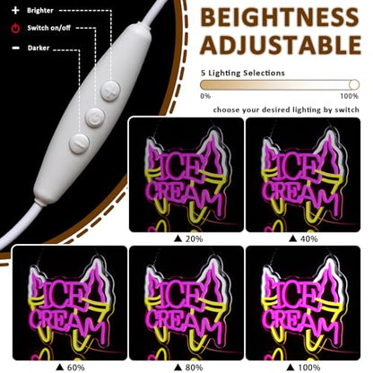 Ice Cream Neon Sign for Wall Decor, Ice Cream Led Signs for Business, USB Dimmable Milk Shakes Neon Lights for Frozen Yogurt Snack Bar Dessert Shop Kitchen Home Pub Restaurant - style: Ice Cream