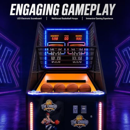 Foldable Coin Operated Basketball Arcade Game Machine 2 Player | LED Scoreboard, Sound Effects, Commercial Grade, Home & Bar Use, Indoor Use