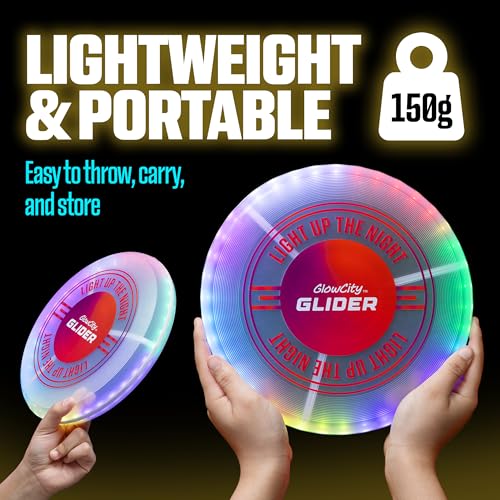 GlowCity Glow in The Dark Soccer Ball + Glider LED Flying Disc, Light Up, Durable, Multi-Color, Perfect for Evenings and Night Time, Great Gift for All Ages Teens