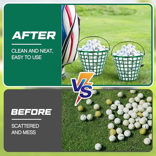 Halloscume 2 Pcs Golf Ball Basket, Small/Large Can Hold 50/75/100 Balls Golf Container with Handle Holder Contain Stadium Accessories Storage Bucket for Sport Practice (8 x 6 Inch,Green) - size: 8 x 6 Inch