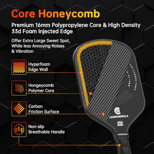 Pro C5 Pickleball Paddles, T700 Carbon Fiber Pickleball Paddle with a 16mm Power Polymer Core, The Pickle Ball Racket Designed for Ultimate Spin & Consistency, USAPA Approved