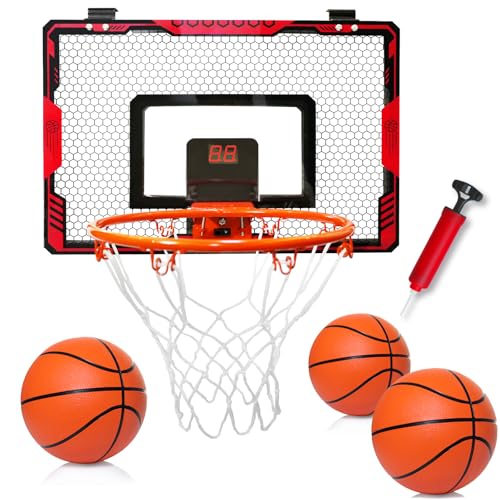 Mini Indoor Basketball Hoop for Kids, Over Door Basketball Toy with LED Electronic Scoring & 3 Balls, Anti-Impact Backboard, Basketball Toys Gifts for 6 7 8 9 10 11 12 Year Boys Adults Bedroom Office