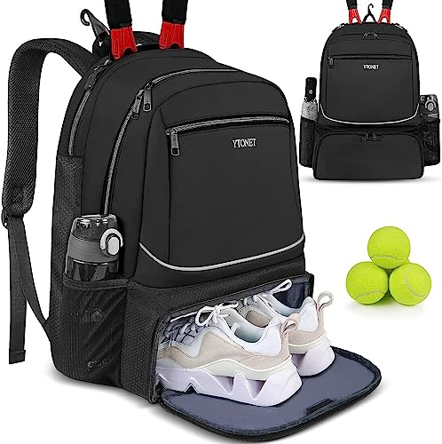 Ytonet Tennis Bag Tennis Backpack for Women Men 2 Rackets with Insulated Pocket Ventilated Shoe Compartment - color: Black