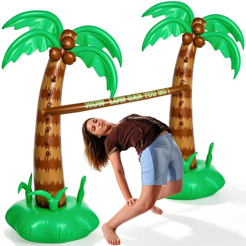 75 Inch Hawaiian Inflatable Limbo Party Game Set Palm Tree Limbo Outdoor Toys Tropical Theme Fun Pole for Summer Outdoor Beach Pool Birthday Party Activities