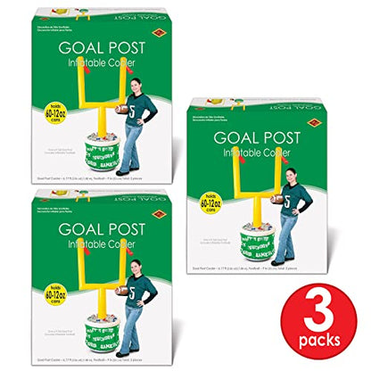 Beistle 3 Piece Novelty Inflatable Goal Post Drink Coolers with Football Decorations Game Day Party Beverage Holders, 74" x 28", Green/Yellow/White/Brown/Orange - style: Goal Post Cooler w/Football - 3 Piece