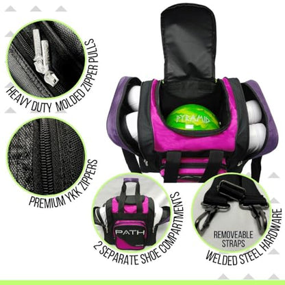 Pyramid Path Pro Deluxe Single Bowling Ball Tote - Holds One Ball, One Pair Shoes Up to Mens 15 - color: Hot Pink/Purple