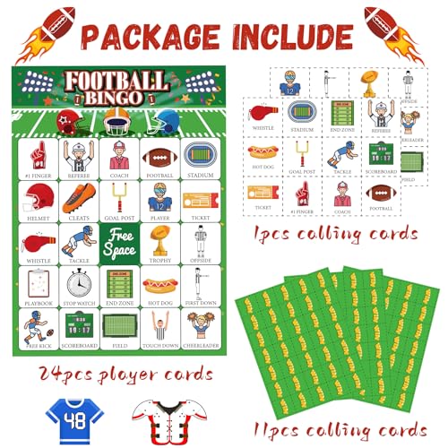 Football Games for Kids,Football Bingo Cards,24 Players Football Birthday Party Decorations Favors Supplies for Family Night Group Activities