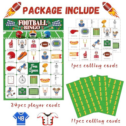 Football Games for Kids,Football Bingo Cards,24 Players Football Birthday Party Decorations Favors Supplies for Family Night Group Activities