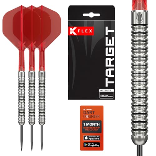 Target Darts Artemis Tungsten Steel Tip Dart Set, 21G/22G/23G/24G/25G/26G | Artemis Original | Artemis K-Flex Integrated Flight & Shaft | Professional Accessories Dart Kit, Dart Wallet Included - size: 26G, style: ARTEMIS K-FLEX