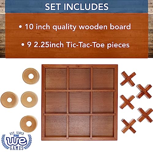 Wooden Tic Tac Toe Game – 9 Inch Solid Wood Board with X and O Pieces, Decorative Coffee Table Game, Classic Home Décor Accent