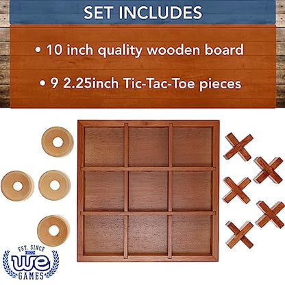 Wooden Tic Tac Toe Game – 9 Inch Solid Wood Board with X and O Pieces, Decorative Coffee Table Game, Classic Home Décor Accent