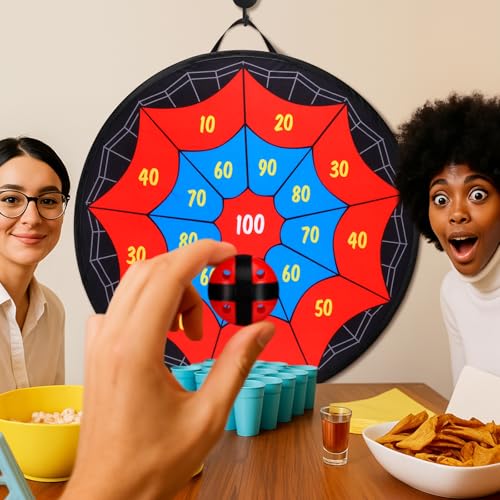 29 Inches Spider Web Dart Board with 10 Sticky Balls, Indoor Outdoor Sport Christmas Game for Skill Development, Ideal Xmas Gift for Family in Fun Party Play Games