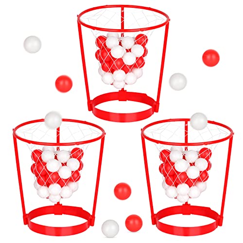 Hooqict 3 Pack Head Hoop Basketball Party Game for Kids and Adults Carnival Games Adjustable Basket Net Headband with 40 Balls for Birthday Party Basket Head Game Family Indoor Outdoor Fun Activities - color: Red
