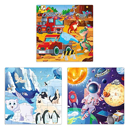 QUOKKA Magnetic Toddler Puzzles Ages 2-4 - 24 Pieces Kids Puzzles Ages 3-5 - Travel Games for Kids 4-6 Boys and Girls - Learning Animal, Space, Dino Car Airplane Road Trip Activities - style: 6. SPACE 24 PCS
