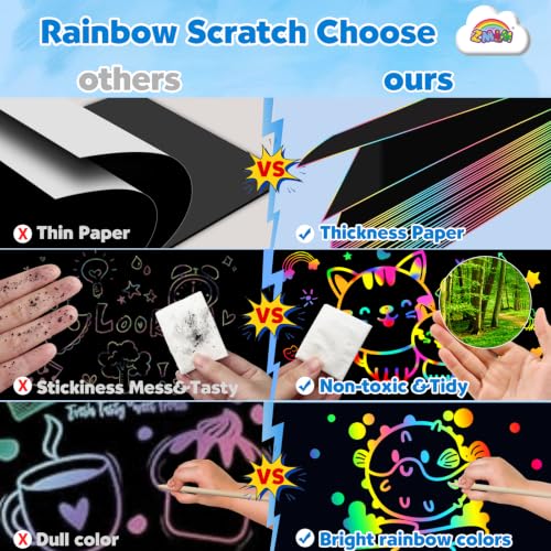 ZMLM Scratch Paper Art Craft: 2 Pack Rainbow Scratch Set for 3 4 5 6 7 8 9 10 Years Old Girls Boys Students Drawing Coloring Black Magic Art Supplies Kits Gifts School Birthday Party Toys (Ocean) - style: Ocean