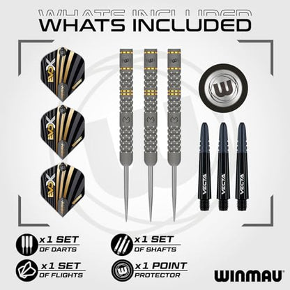 Winmau Michael Van Gerwen MvG EvoX Professional Darts Set - 90% Tungsten Darts with Flights & Shafts - Precision Grip Barrels for Steel Tip & Soft Tip Darts - Available in 18g - 24g Weights - size: 24G - Steel Tip