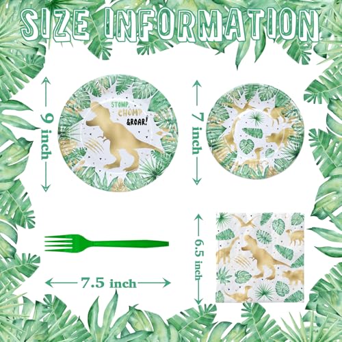 Gold Dinosaur Birthday Party Favors & Decorations - Dinosaur Theme Tableware Set with Plates, Napkins, and Forks - style: Gold Dinosaur