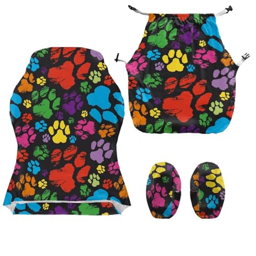 Suobstales Colorful Dog Paw Paint Splatter Pattern Gaming Chair Cover with 2 Armrest Covers, Non Slip Game Chair Cover with Zipper, Dustproof Washable Gaming Chair Seat Cover, Set of 4 - color: Colorful Dog Paw Paint Splatter