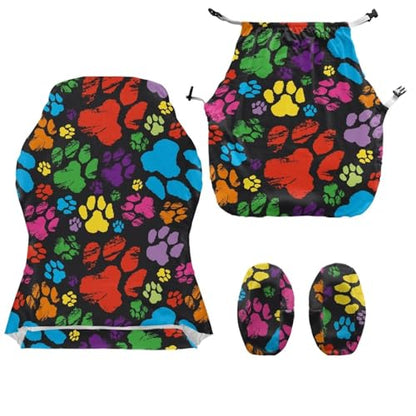 Suobstales Colorful Dog Paw Paint Splatter Pattern Gaming Chair Cover with 2 Armrest Covers, Non Slip Game Chair Cover with Zipper, Dustproof Washable Gaming Chair Seat Cover, Set of 4 - color: Colorful Dog Paw Paint Splatter