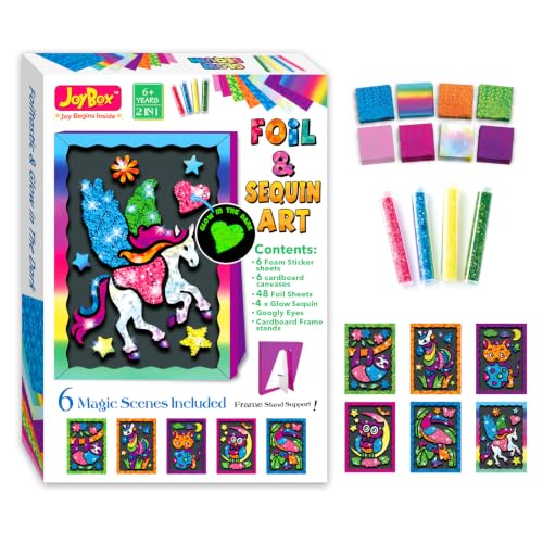 JoyBox Foil Art & Glow Sequin Art Craft Kit 2-in-1, foil Fun Art kit for Kids 6+, Luminous Day & Night Sensory Activity, Mindful Relaxing Arts & Crafts Gifts for Girls, Boys, All Ages-Unicorn Set - color: Unicorn