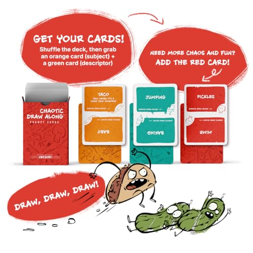 CHAOTIC DRAW ALONG 110 Drawing Prompt Cards, Creative Sketch Game with 105 Unique Prompts and 5 Blank Cards for Artists, Families, Classrooms and Party Games