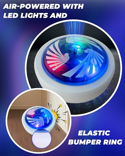 Rechargeable Tabletop Air Hockey – Elastic Rope Rebound Boundaries with Adjustable Size, 2–4 Player Indoor Hockey Game with LED Pucks, Fun Party & Gift Idea