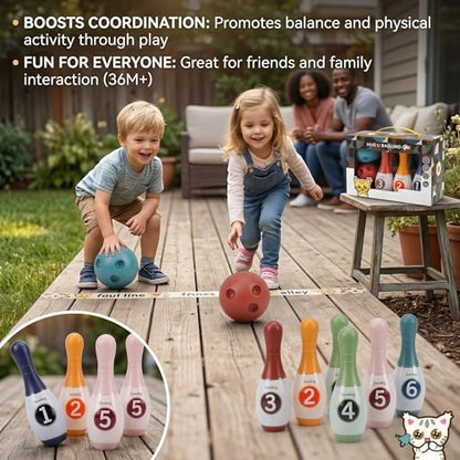 Bowling Pins, 6 Plastic Bowling Pins & 2 Balls, Kids Set - Indoor Interactive Toddler Game, Medium Size. - color: Medium