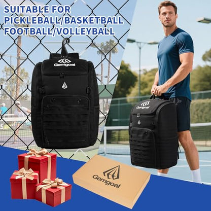 Pro 52L Pickleball Bag with Padded Paddle Protection Fits 6-10 Paddles,Ventilated Shoe Compartment,Wet Dry Separation,Hidden Ball Net,Designed for 2 Players Family and Couples - color: Black