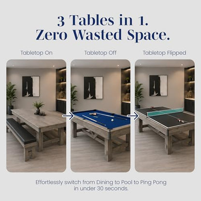 Hathaway Logan 7-ft Pool Table Combo Set with Benches - Rustic Gray with Blue Felt, Barnwood