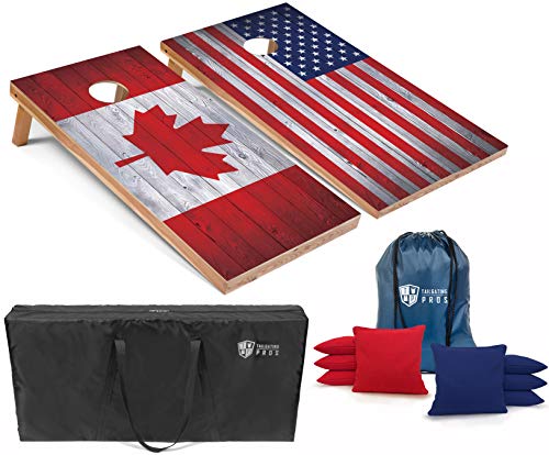 Tailgating Pros Regulation Flag Cornhole Board Sets Includes 8 Bean Bags and Carrying Totes 4'x2' Flag Toss Game Several Corn Hole Board Designs to Choose from! - color: Canada/US Flag